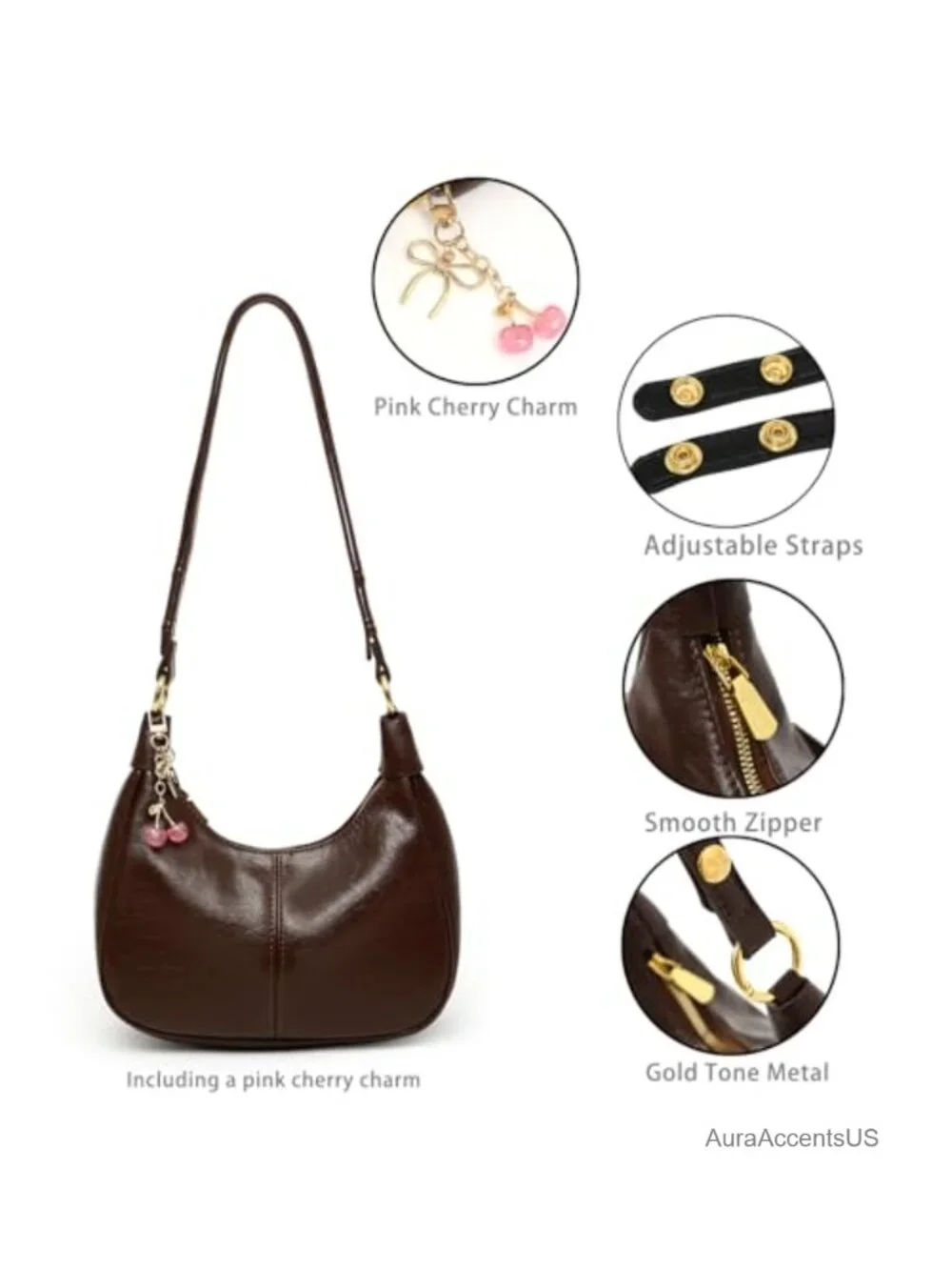 Small Crescent Hobo Shoulder Bag Vegan Leather Crossbody